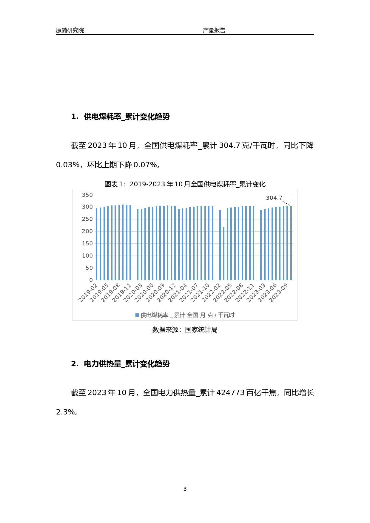 2023年10月国内电力供应行业产品产量分析报告（供电煤耗、电力供热量、供热耗用原煤、全社会供电量、新增发电装机容量、水力发电、火力发电、变电设备容量、线路长度）_第3页
