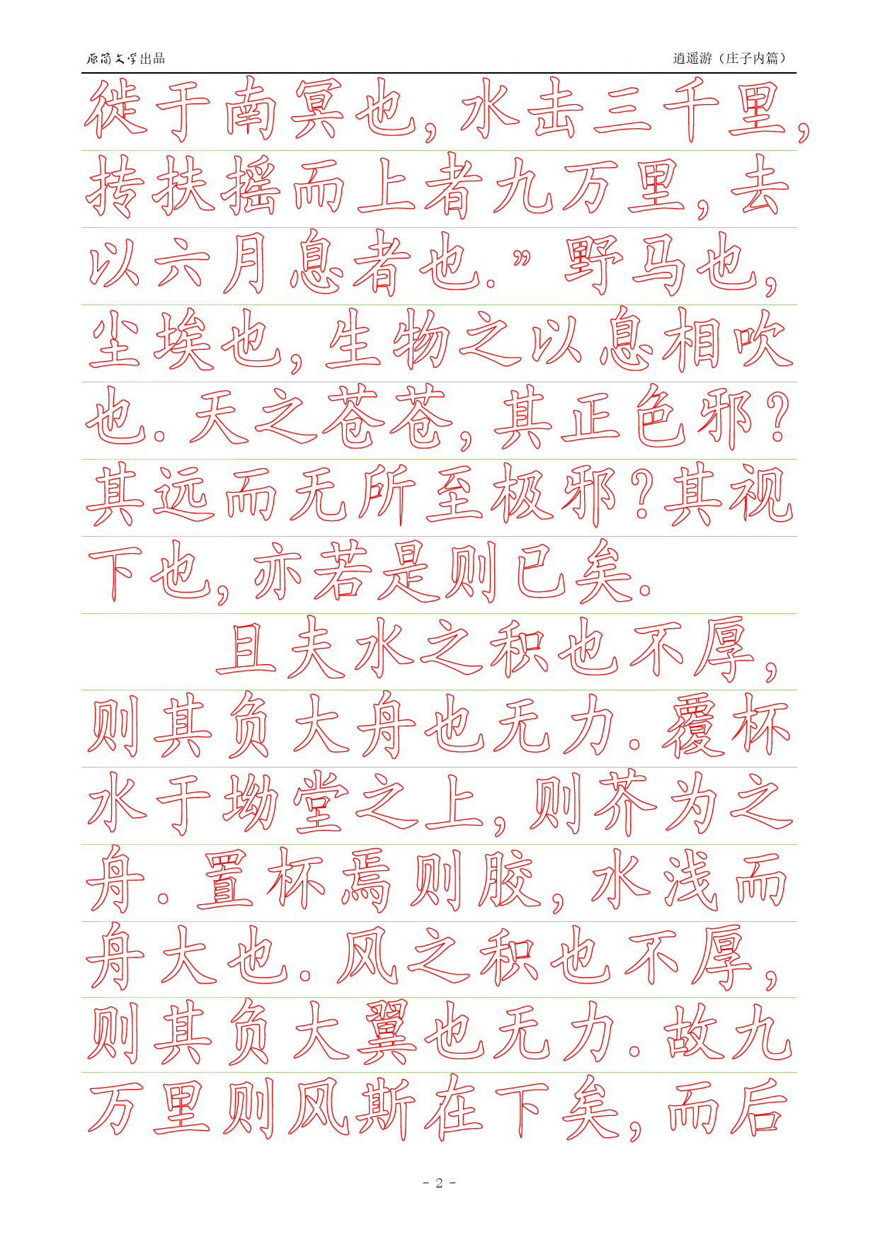 《庄子内篇·逍遥游》【正楷简体描红空心字帖】_第2页