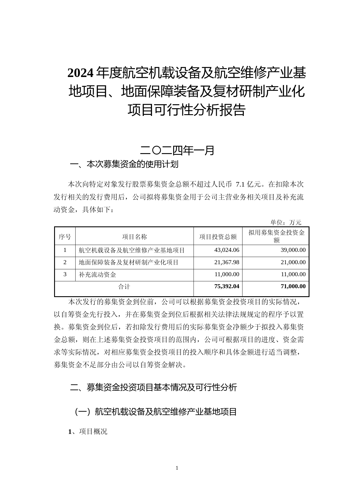 2024年度航空机载设备及航空维修产业基地项目、地面保障装备及复材研制产业化项目可行性分析报告_第1页
