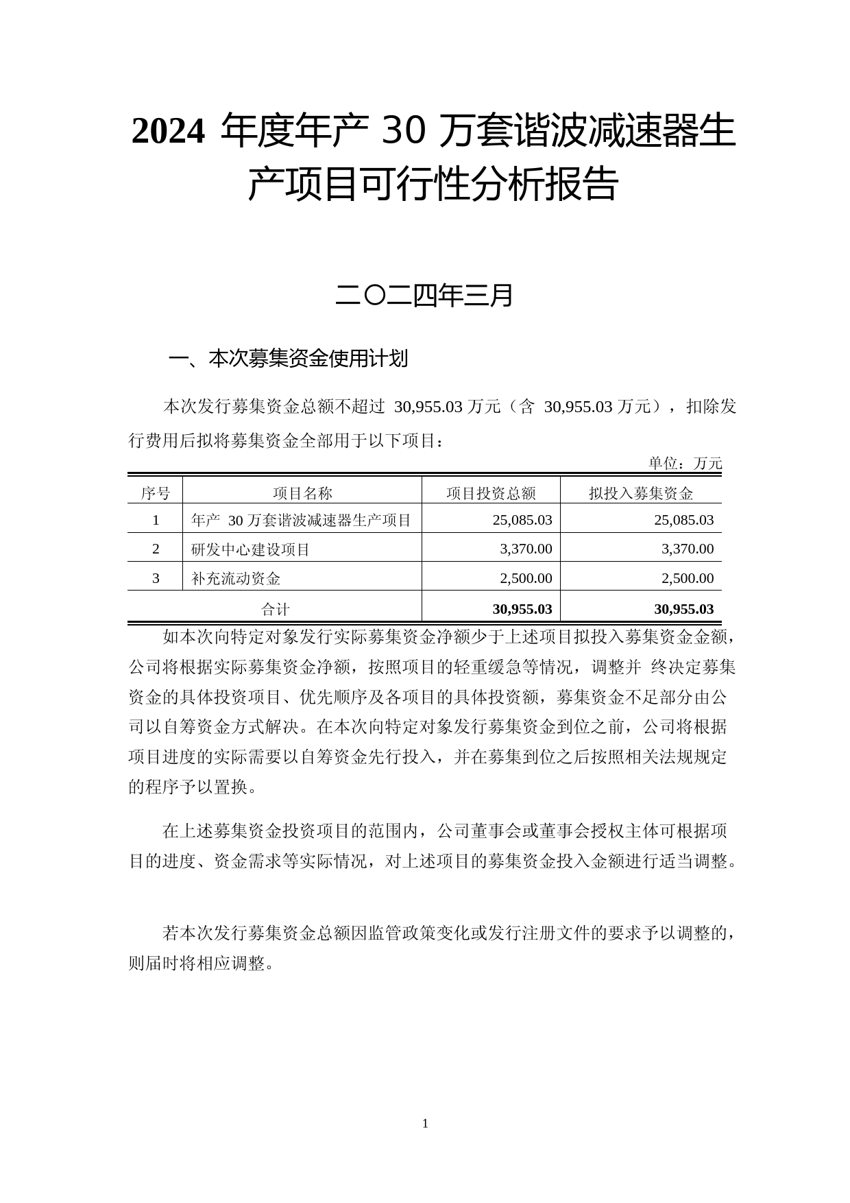 2024年度年产 30 万套谐波减速器生产项目可行性分析报告_第1页