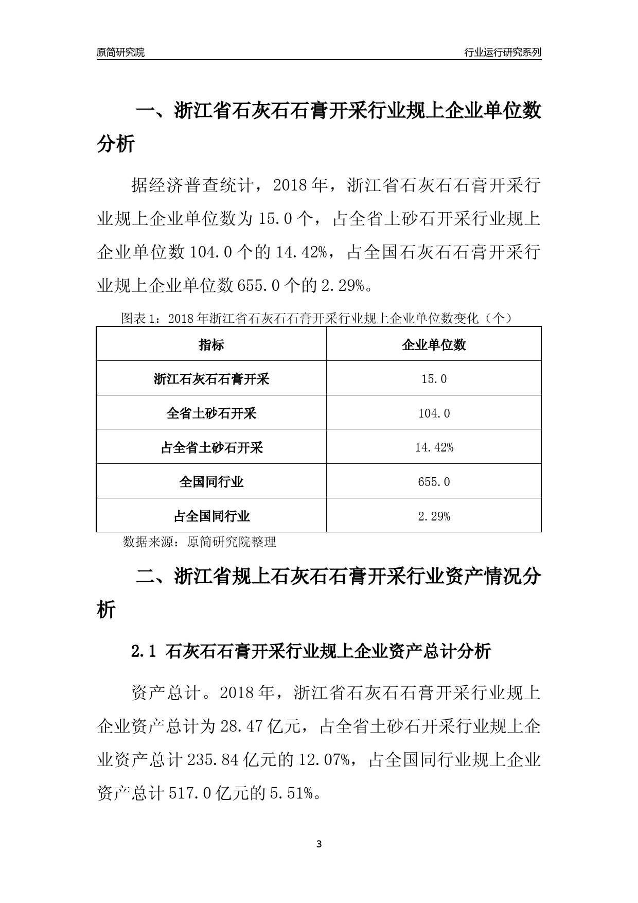 [行业年报]2018年浙江省规模以上石灰石石膏开采行业运行及竞争力评级分析报告_第3页
