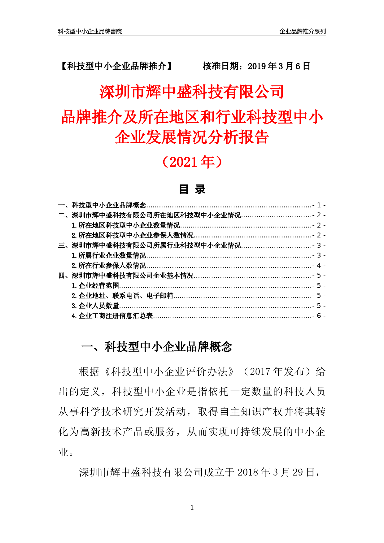 [科技中小]深圳市辉中盛科技有限公司品牌推介及所在地区和行业企业发展情况分析报告（2021年）_第1页