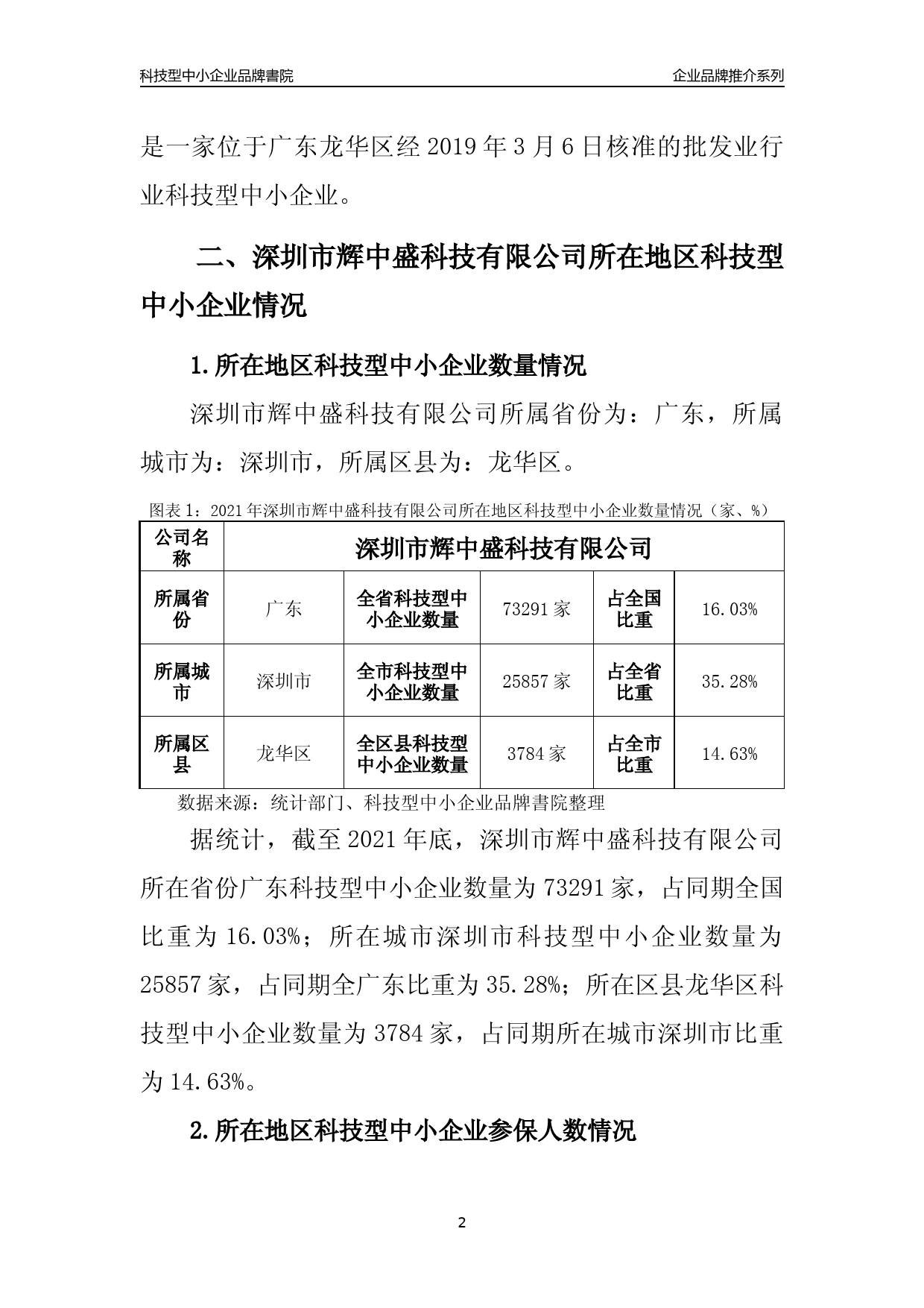 [科技中小]深圳市辉中盛科技有限公司品牌推介及所在地区和行业企业发展情况分析报告（2021年）_第2页