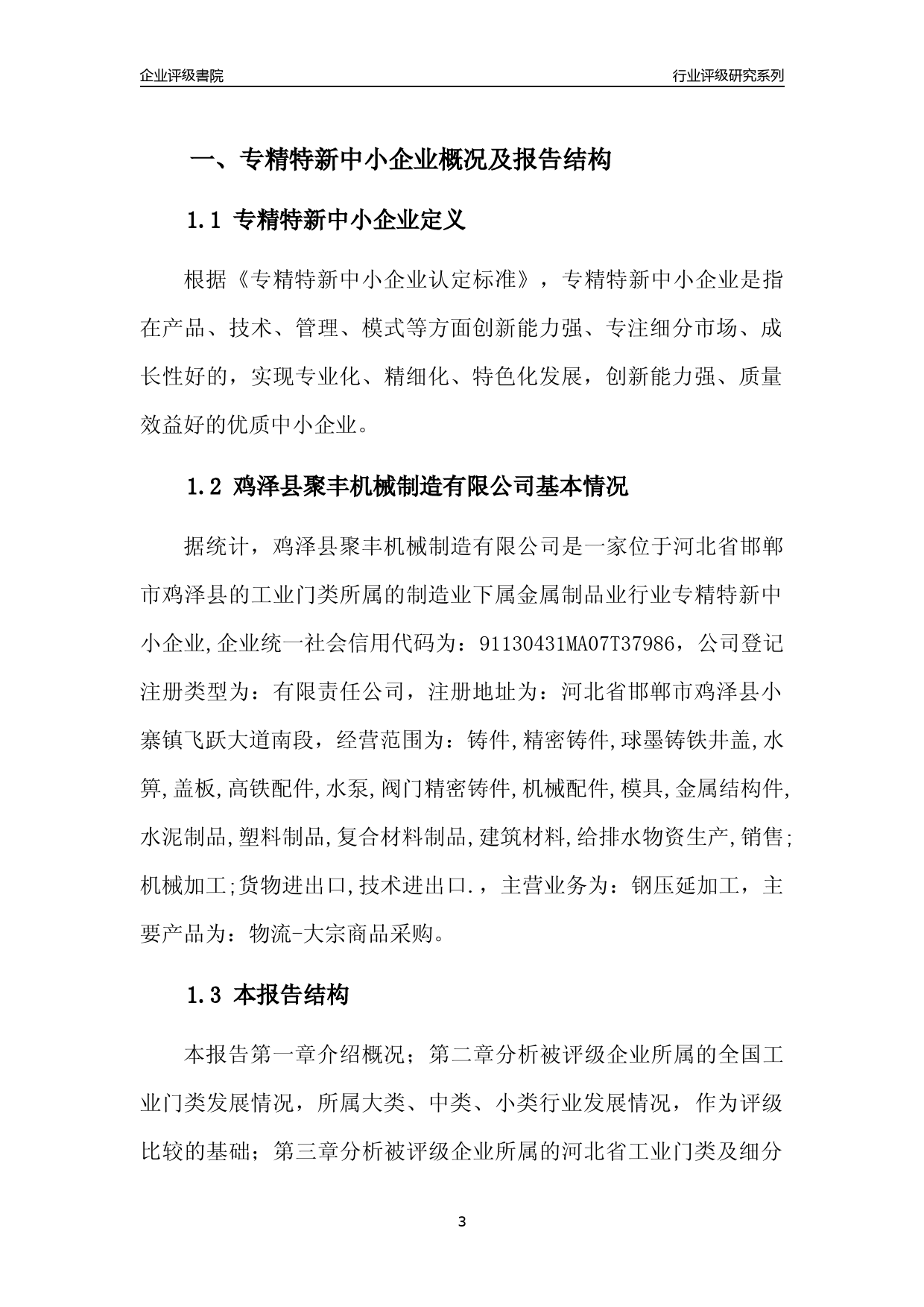 [专精特新]2022年鸡泽县聚丰机械制造有限公司行业竞争力评级分析报告(2023版)_第3页