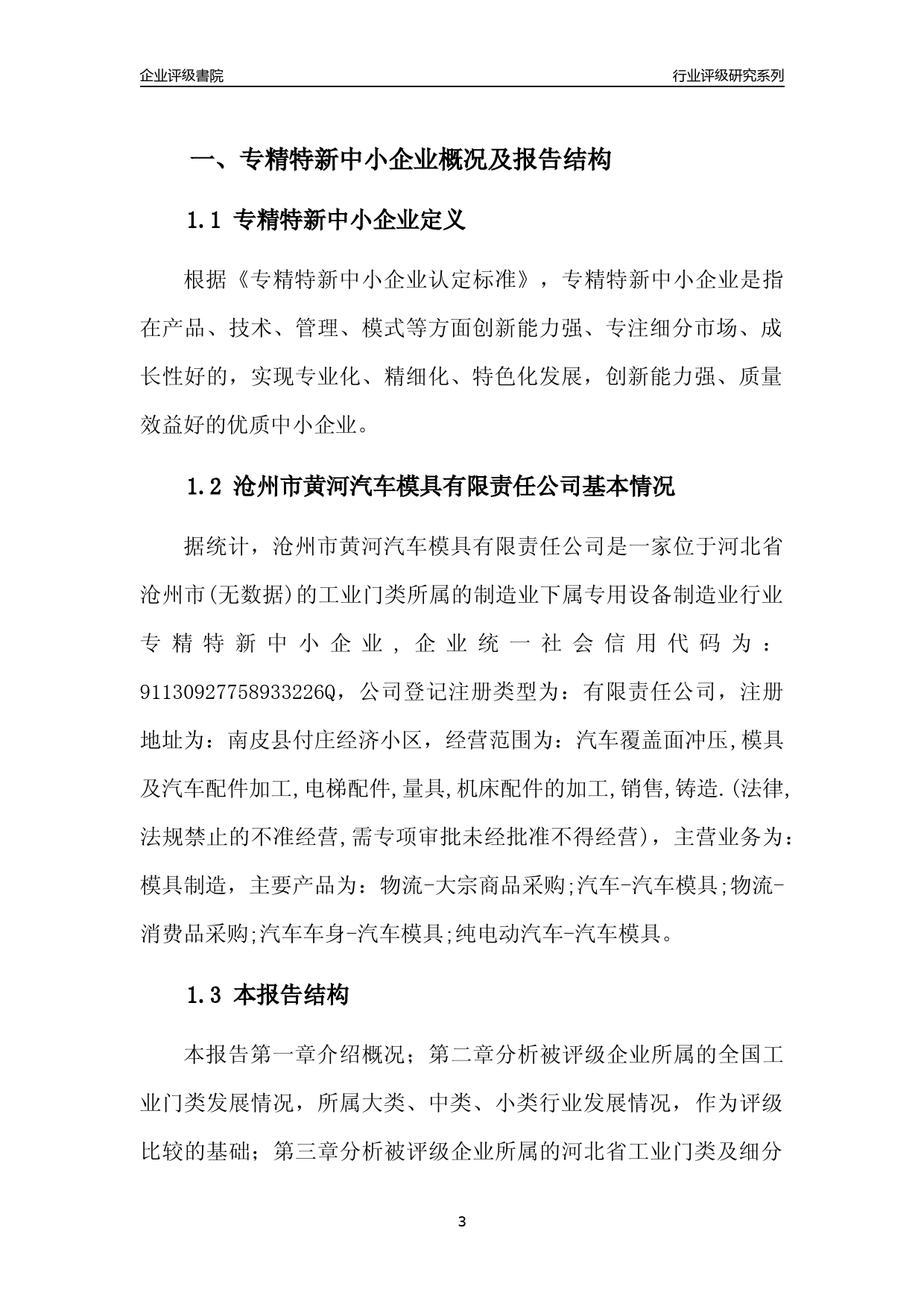 [专精特新]2022年沧州市黄河汽车模具有限责任公司行业竞争力评级分析报告(2023版)_第3页