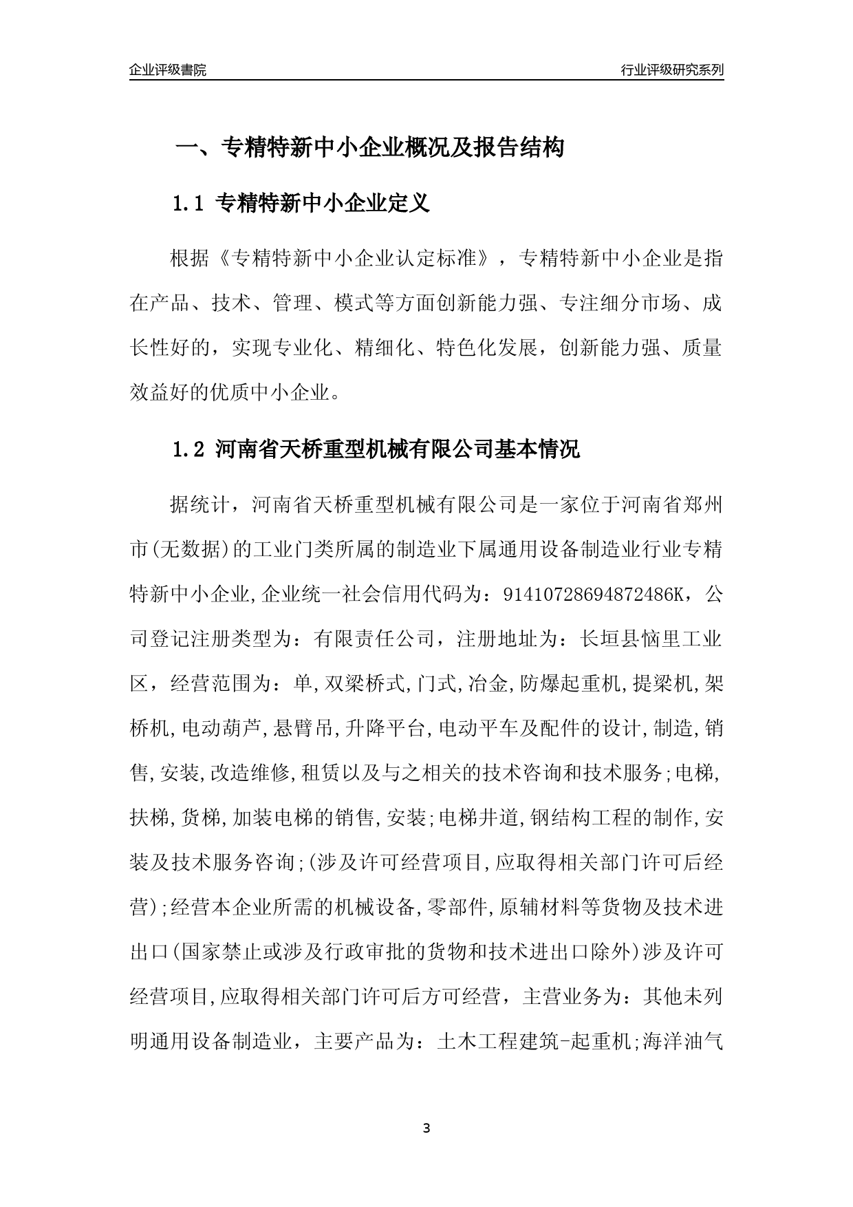 [专精特新]2022年河南省天桥重型机械有限公司行业竞争力评级分析报告(2023版)_第3页
