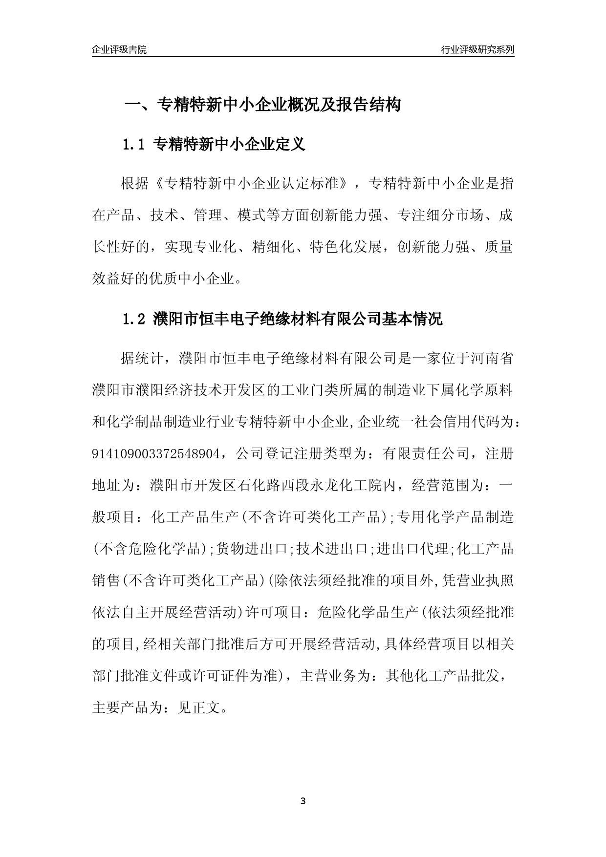 [专精特新]2022年濮阳市恒丰电子绝缘材料有限公司行业竞争力评级分析报告(2023版)_第3页