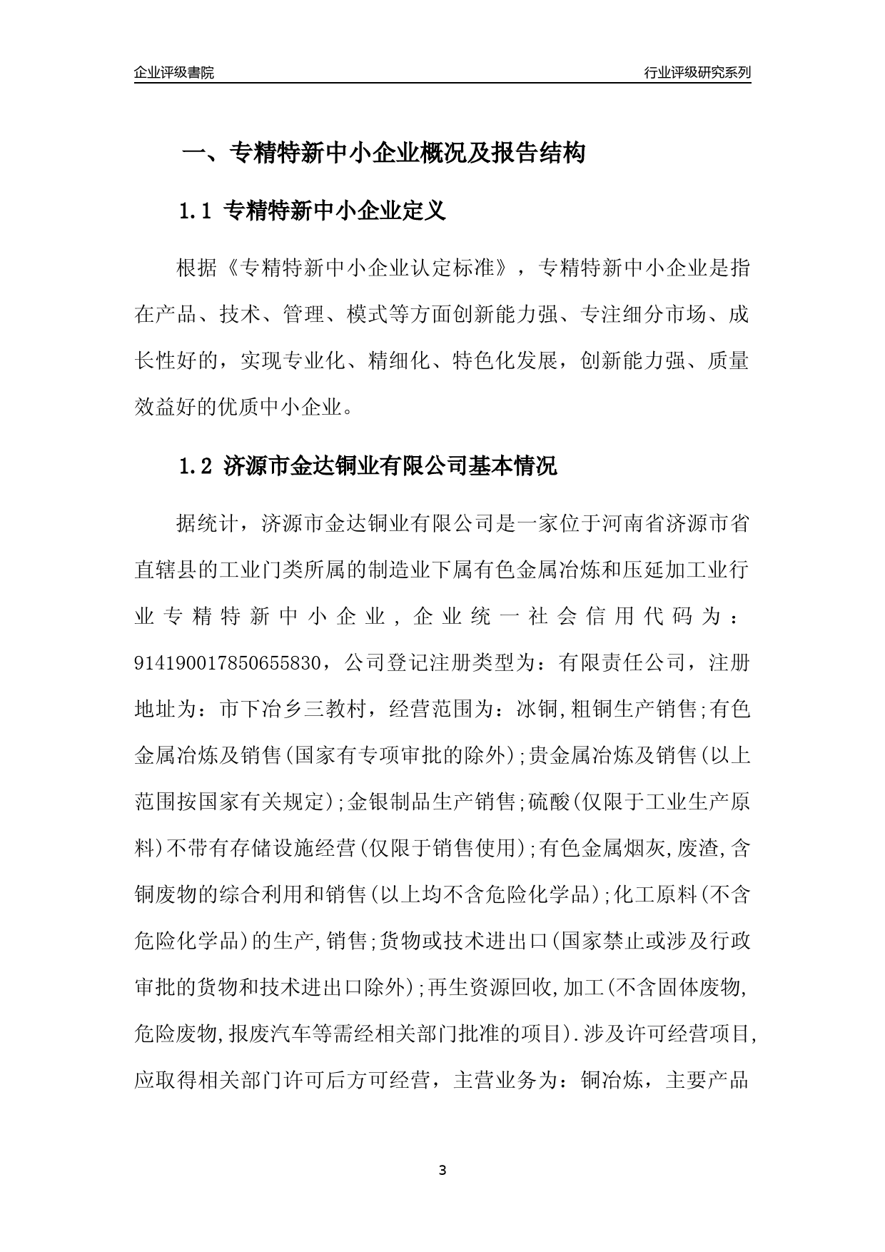 [专精特新]2022年济源市金达铜业有限公司行业竞争力评级分析报告(2023版)_第3页