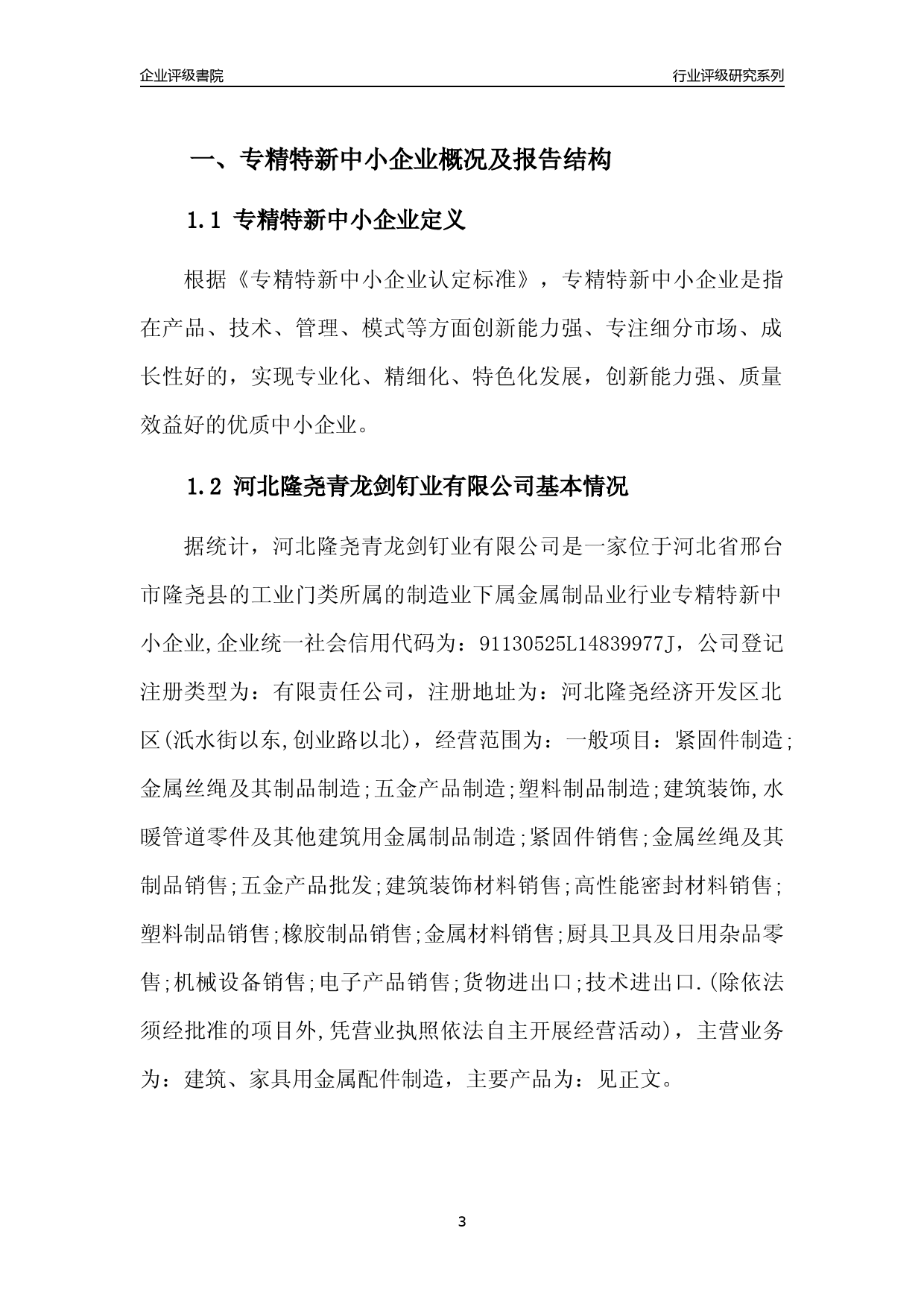 [专精特新]2022年河北隆尧青龙剑钉业有限公司行业竞争力评级分析报告(2023版)_第3页