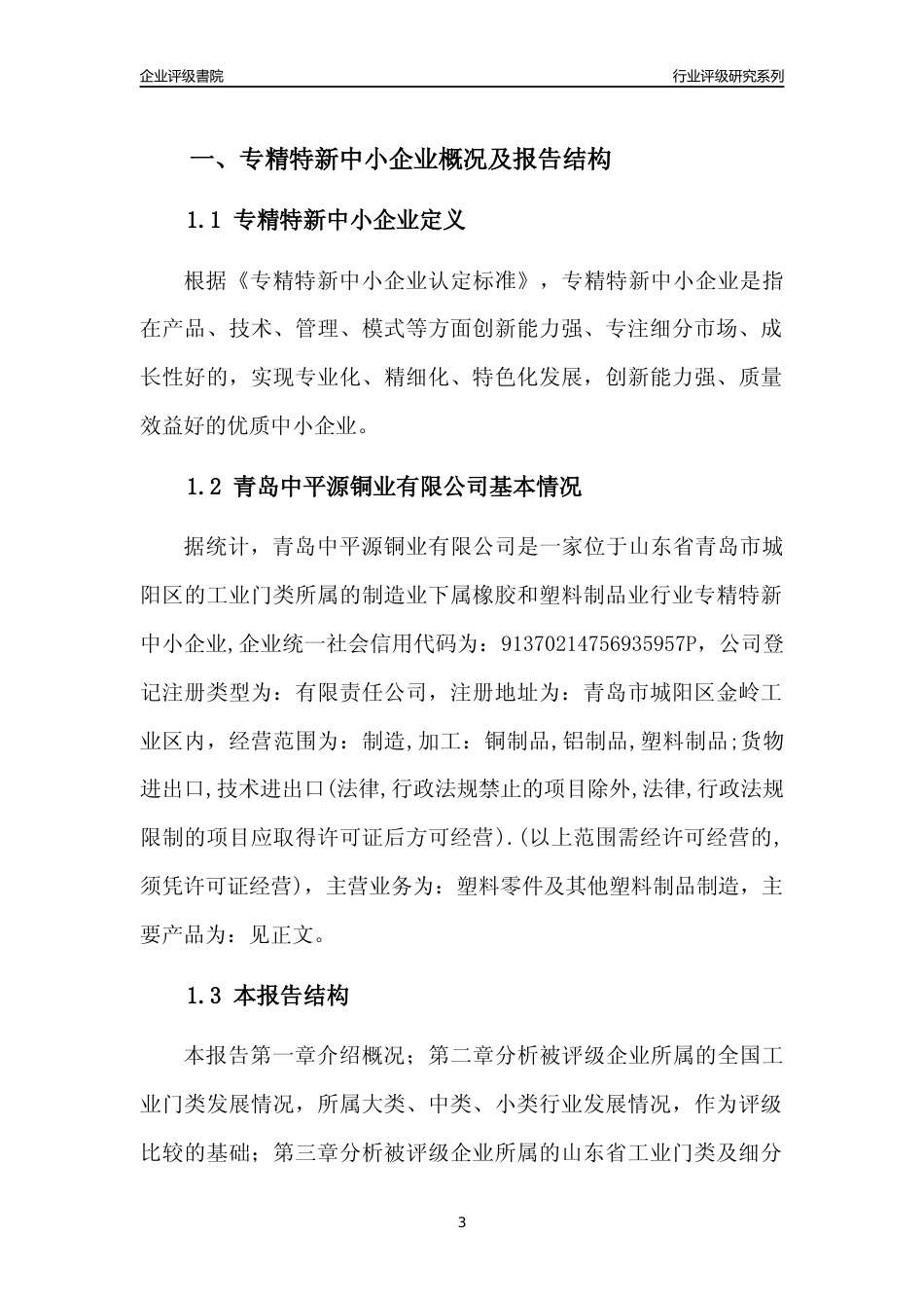 [专精特新]2022年青岛中平源铜业有限公司行业竞争力评级分析报告(2023版)_第3页