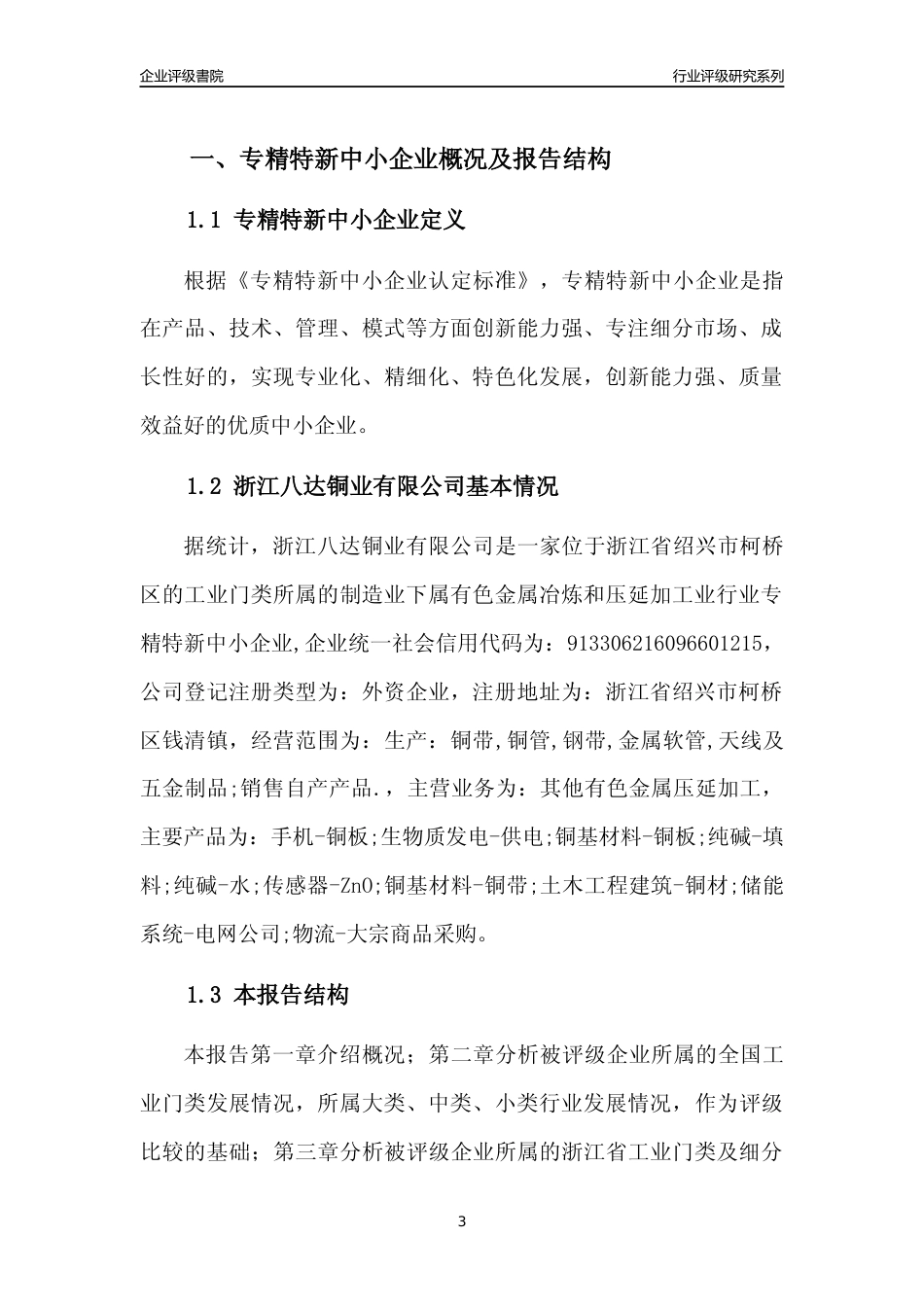 [专精特新]2022年浙江八达铜业有限公司行业竞争力评级分析报告(2023版)_第3页