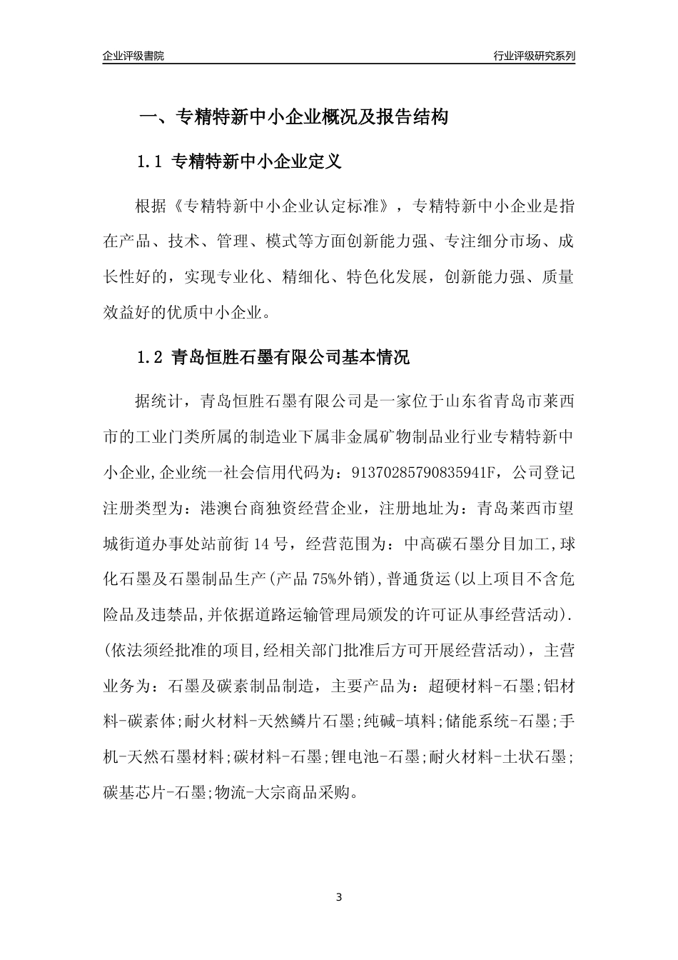 [专精特新]2022年青岛恒胜石墨有限公司行业竞争力评级分析报告(2023版)_第3页