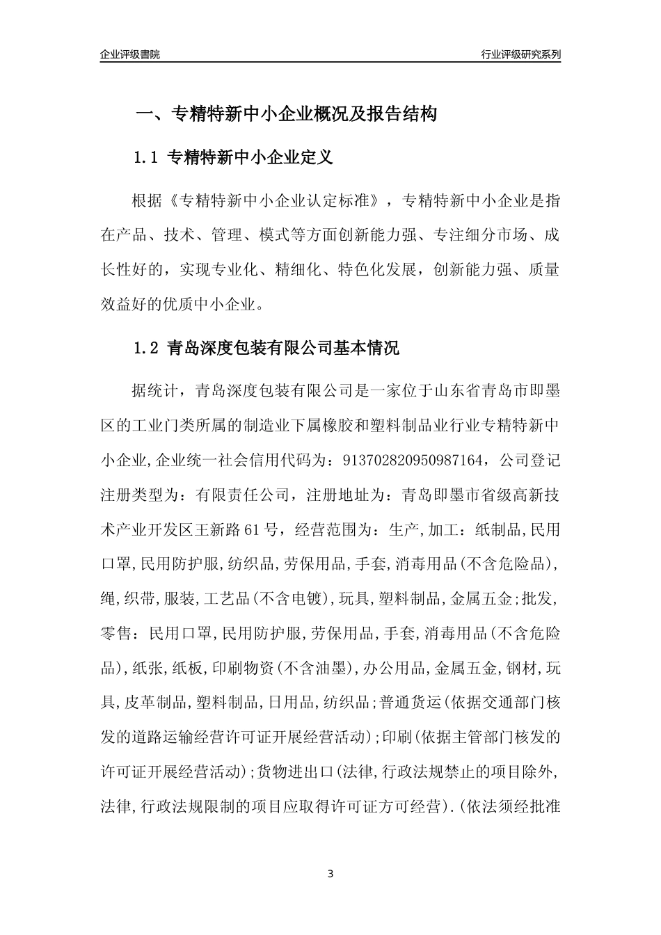 [专精特新]2022年青岛深度包装有限公司行业竞争力评级分析报告(2023版)_第3页