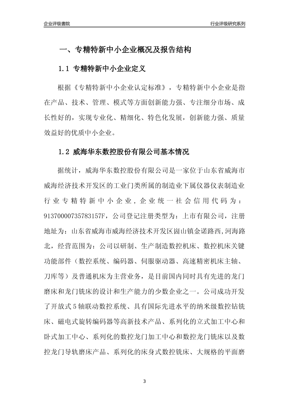 [专精特新]2022年威海华东数控股份有限公司行业竞争力评级分析报告(2023版)_第3页
