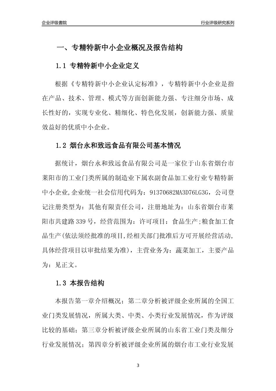 [专精特新]2022年烟台永和致远食品有限公司行业竞争力评级分析报告(2023版)_第3页