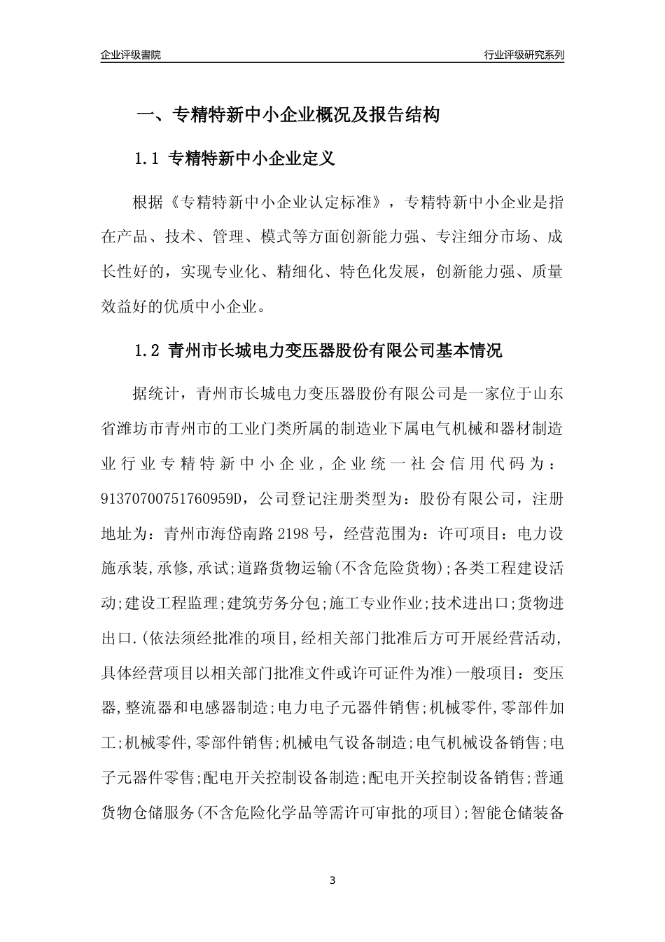 [专精特新]2022年青州市长城电力变压器股份有限公司行业竞争力评级分析报告(2023版)_第3页