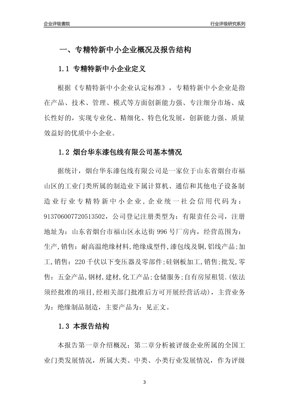 [专精特新]2022年烟台华东漆包线有限公司行业竞争力评级分析报告(2023版)_第3页