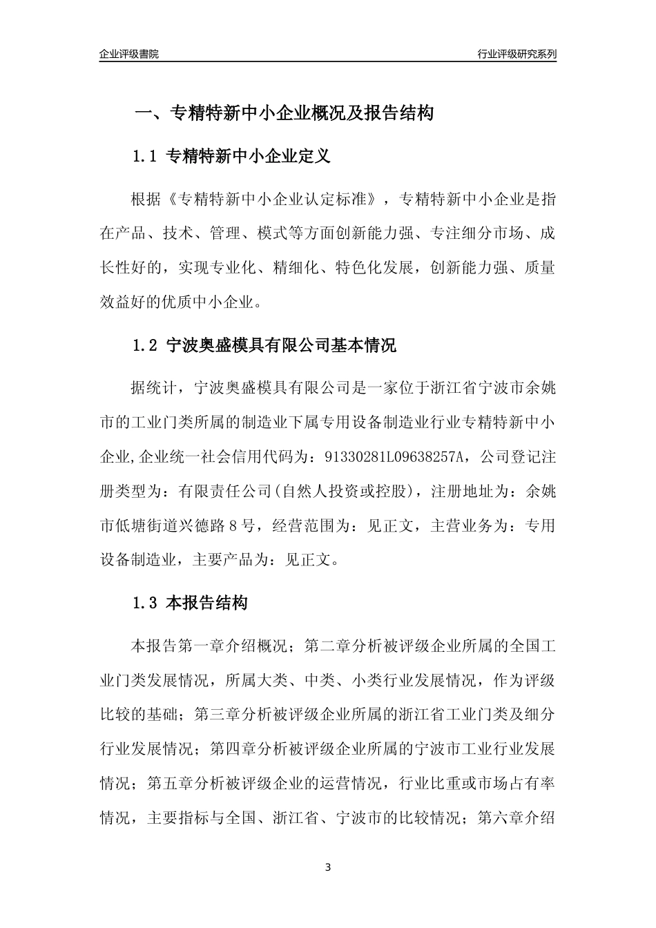 [专精特新]2022年宁波奥盛模具有限公司行业竞争力评级分析报告(2023版)_第3页