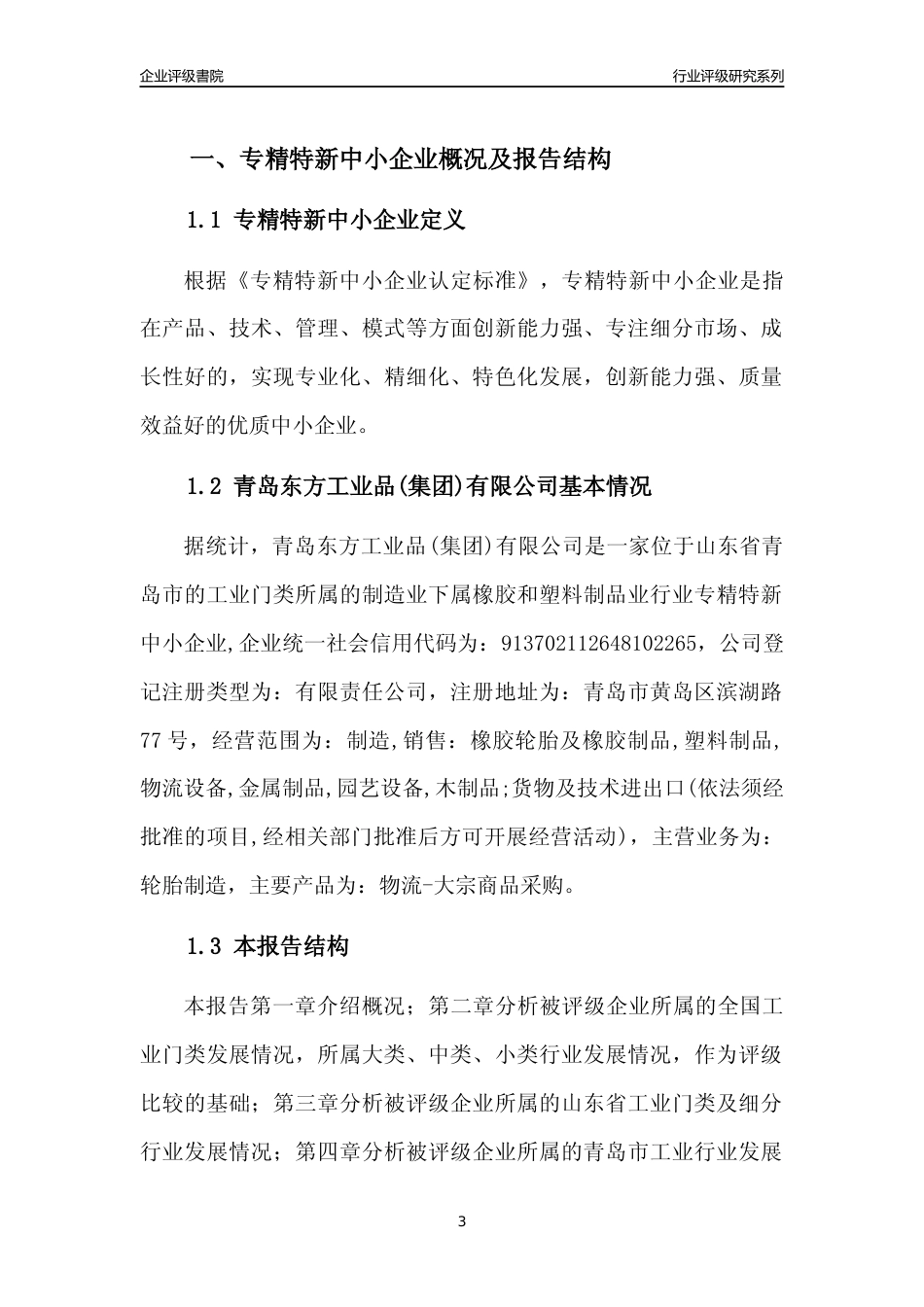 [专精特新]2022年青岛东方工业品(集团)有限公司行业竞争力评级分析报告(2023版)_第3页