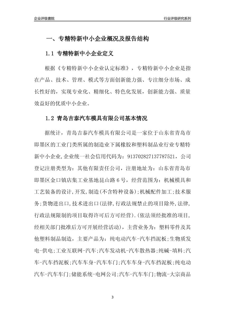 [专精特新]2022年青岛吉泰汽车模具有限公司行业竞争力评级分析报告(2023版)_第3页