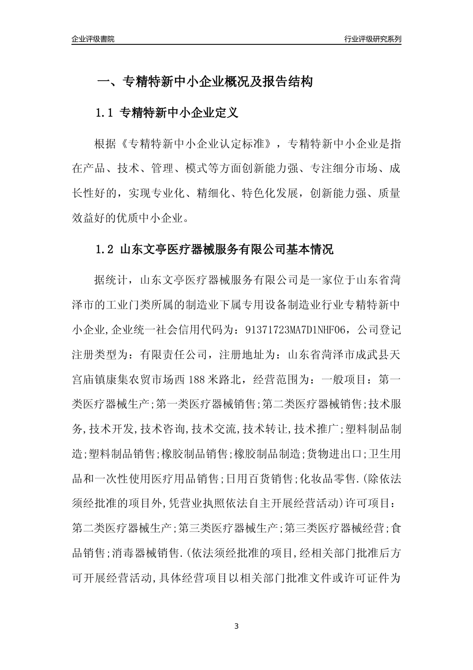 [专精特新]2022年山东文亭医疗器械服务有限公司行业竞争力评级分析报告(2023版)_第3页