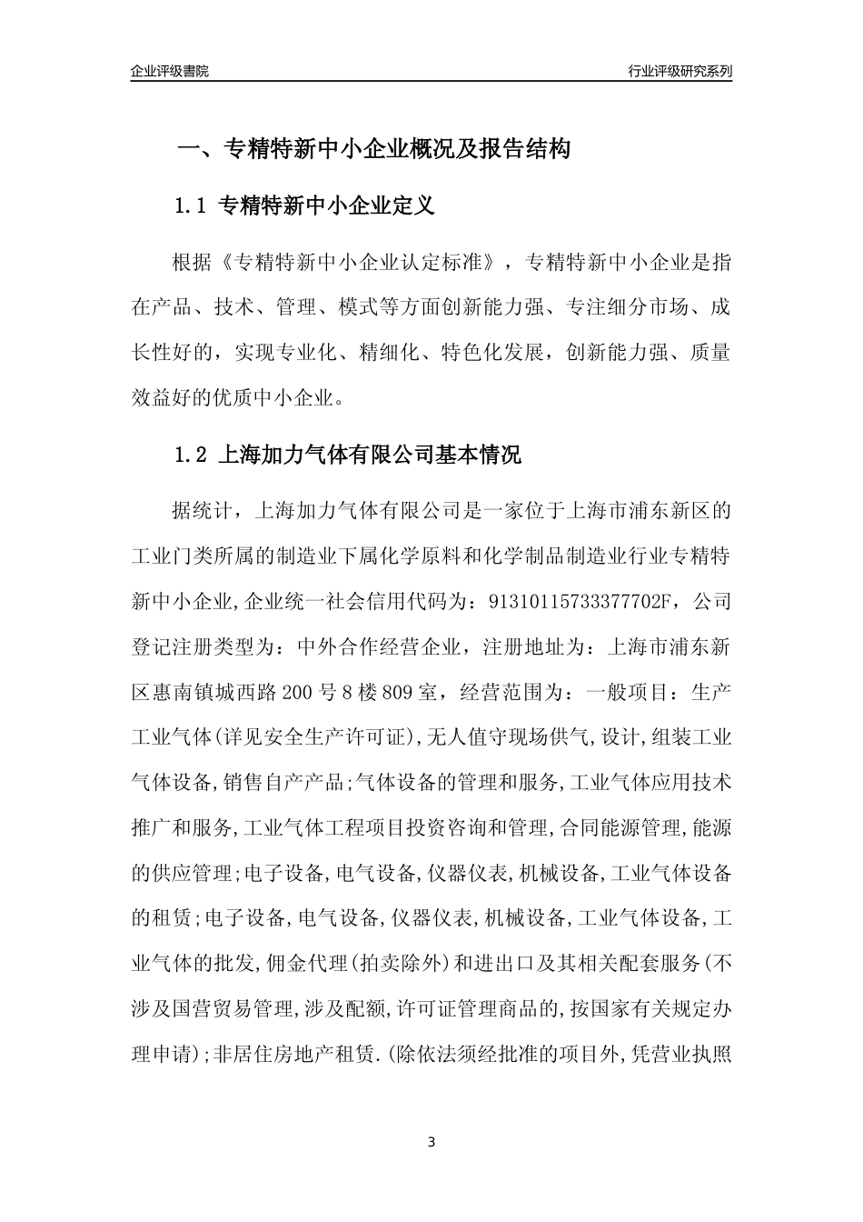 [专精特新]2022年上海加力气体有限公司行业竞争力评级分析报告(2023版)_第3页