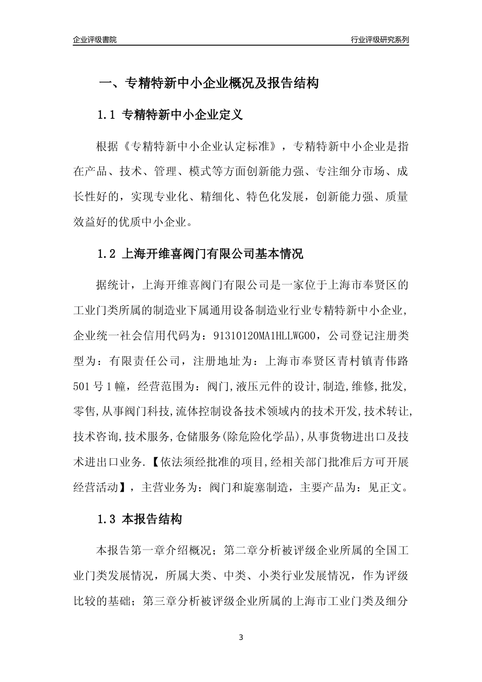 [专精特新]2022年上海开维喜阀门有限公司行业竞争力评级分析报告(2023版)_第3页