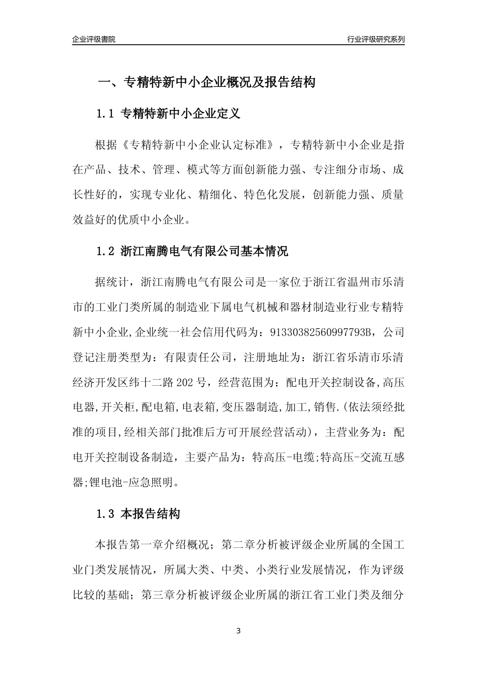 [专精特新]2022年浙江南腾电气有限公司行业竞争力评级分析报告(2023版)_第3页