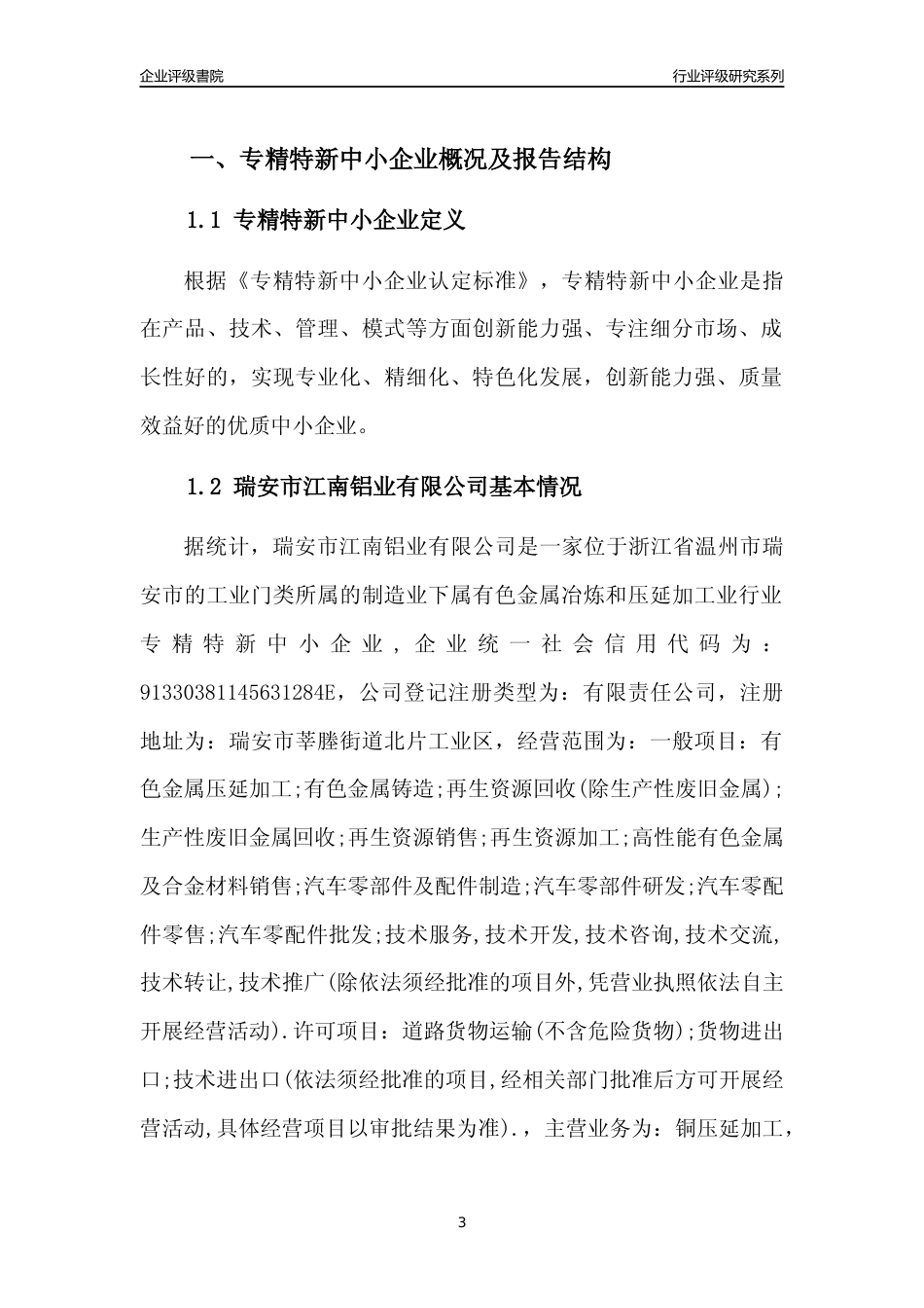 [专精特新]瑞安市江南铝业有限公司行业竞争力评级分析报告(2023版)_第3页