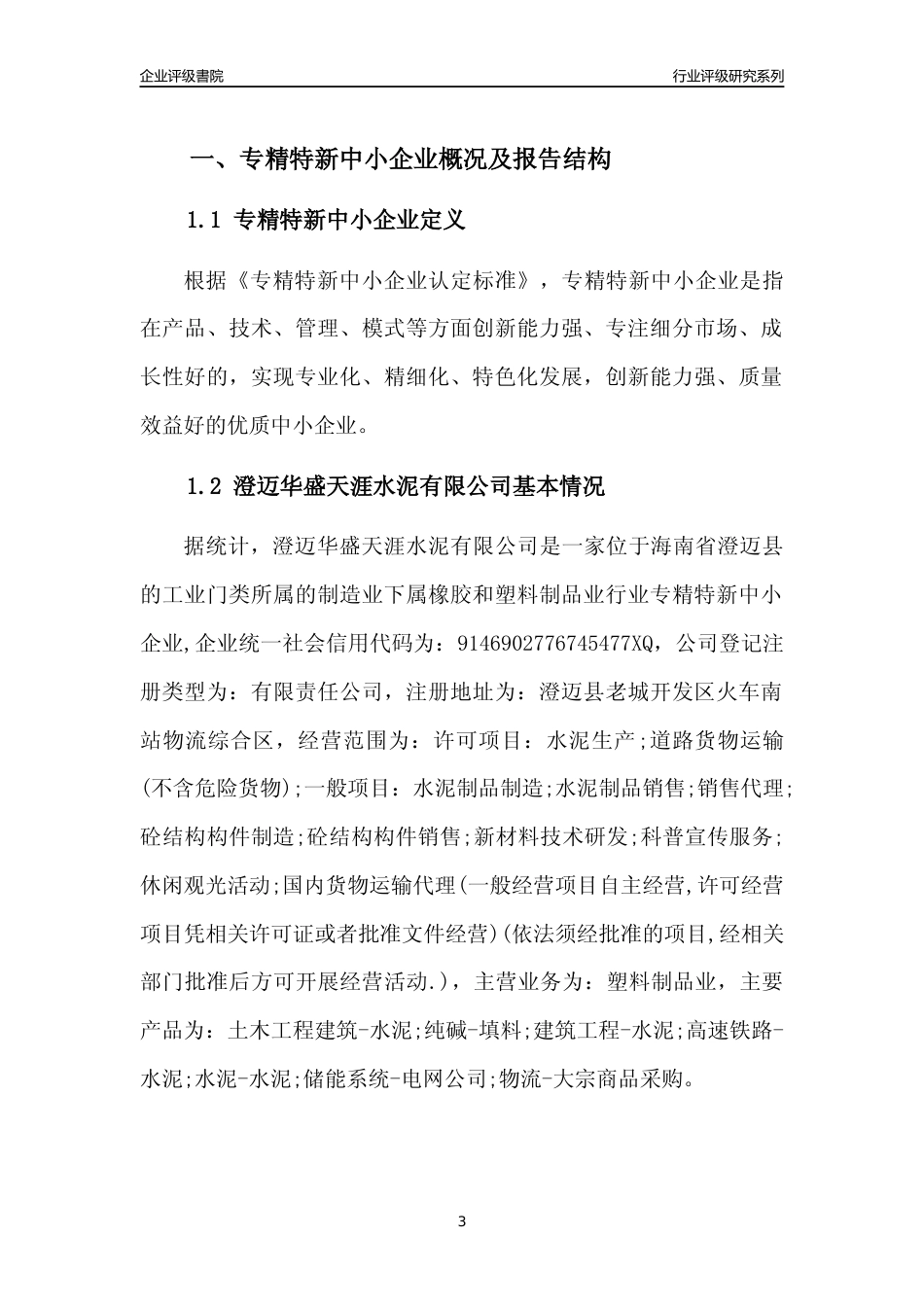 [专精特新]澄迈华盛天涯水泥有限公司行业竞争力评级分析报告(2023版)_第3页