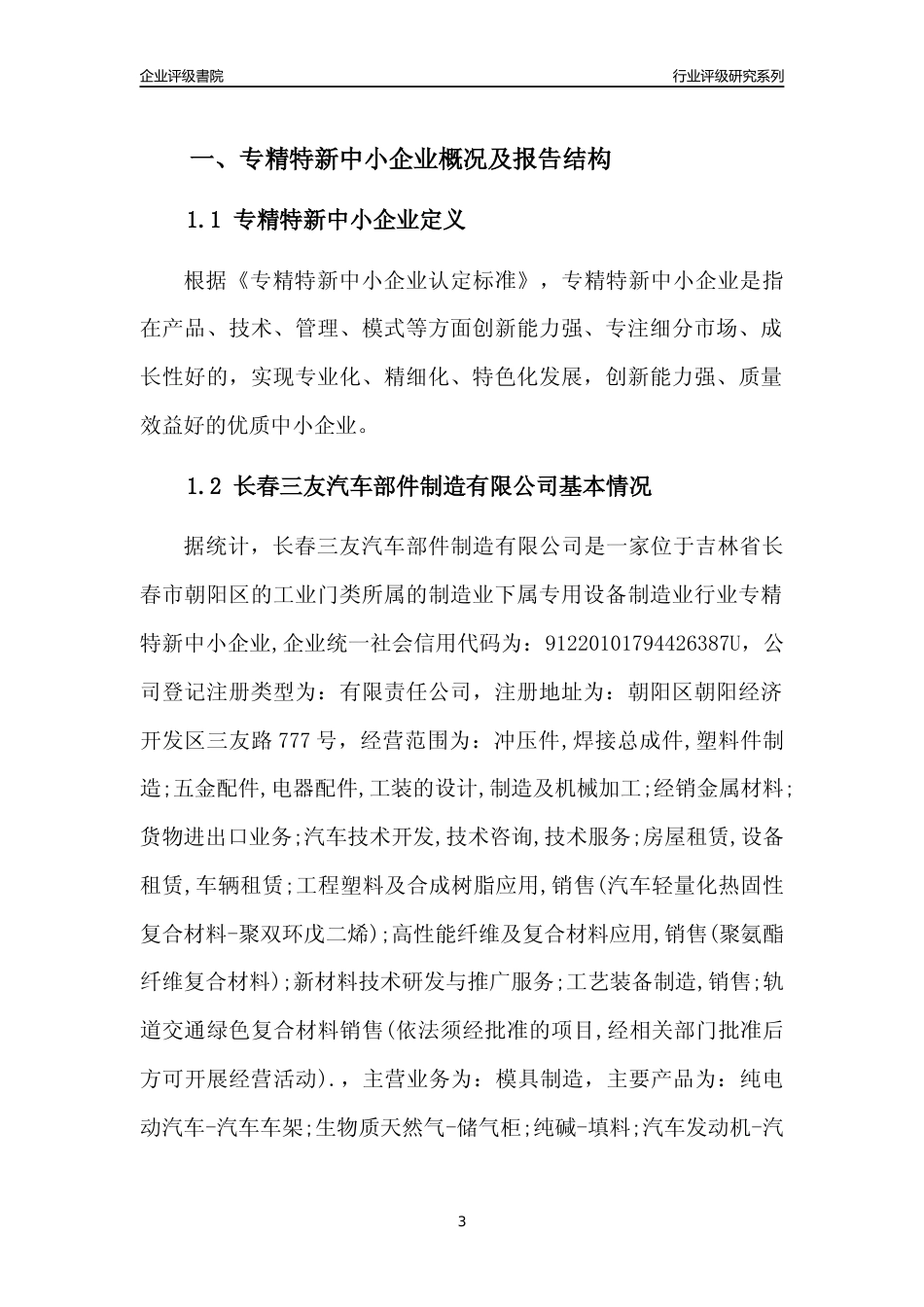 [专精特新]长春三友汽车部件制造有限公司行业竞争力评级分析报告(2023版)_第3页