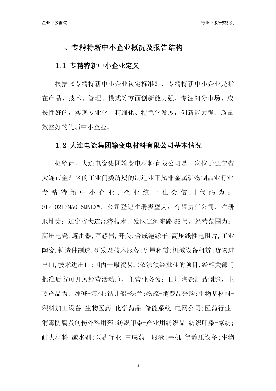 [专精特新]大连电瓷集团输变电材料有限公司行业竞争力评级分析报告(2023版)_第3页