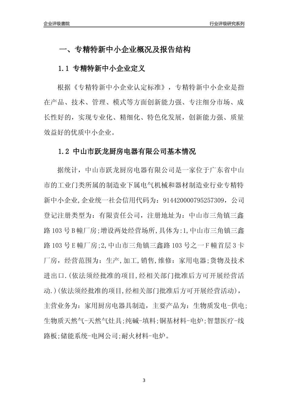 [专精特新]中山市跃龙厨房电器有限公司行业竞争力评级分析报告(2023版)_第3页