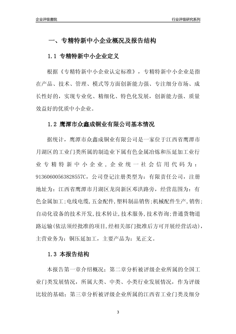 [专精特新]鹰潭市众鑫成铜业有限公司行业竞争力评级分析报告(2023版)_第3页