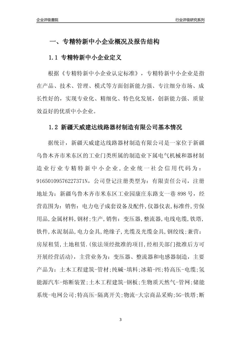 [专精特新]新疆天威建达线路器材制造有限公司行业竞争力评级分析报告(2023版)_第3页