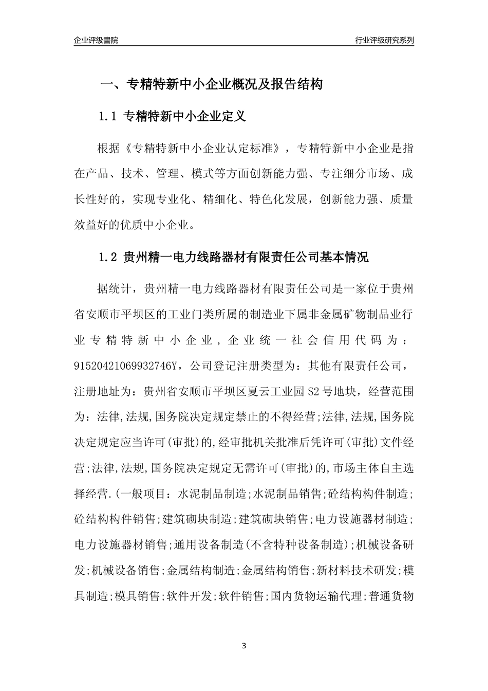 [专精特新]贵州精一电力线路器材有限责任公司行业竞争力评级分析报告(2023版)_第3页