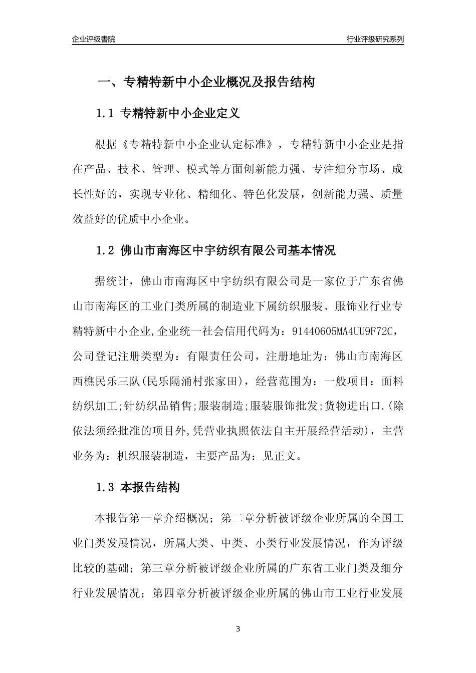 [专精特新]佛山市南海区中宇纺织有限公司行业竞争力评级分析报告(2023版)_第3页