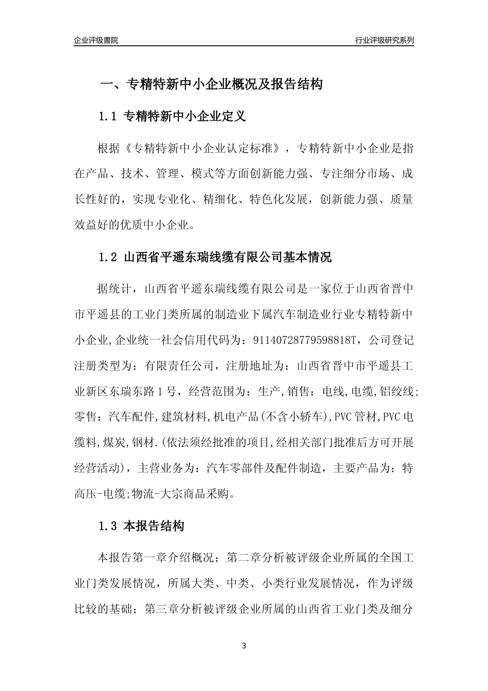 [专精特新]山西省平遥东瑞线缆有限公司行业竞争力评级分析报告(2023版)_第3页