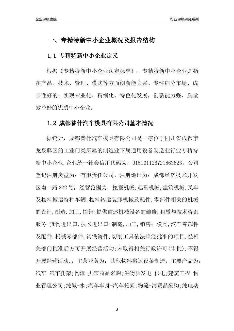 [专精特新]成都普什汽车模具有限公司行业竞争力评级分析报告(2023版)_第3页