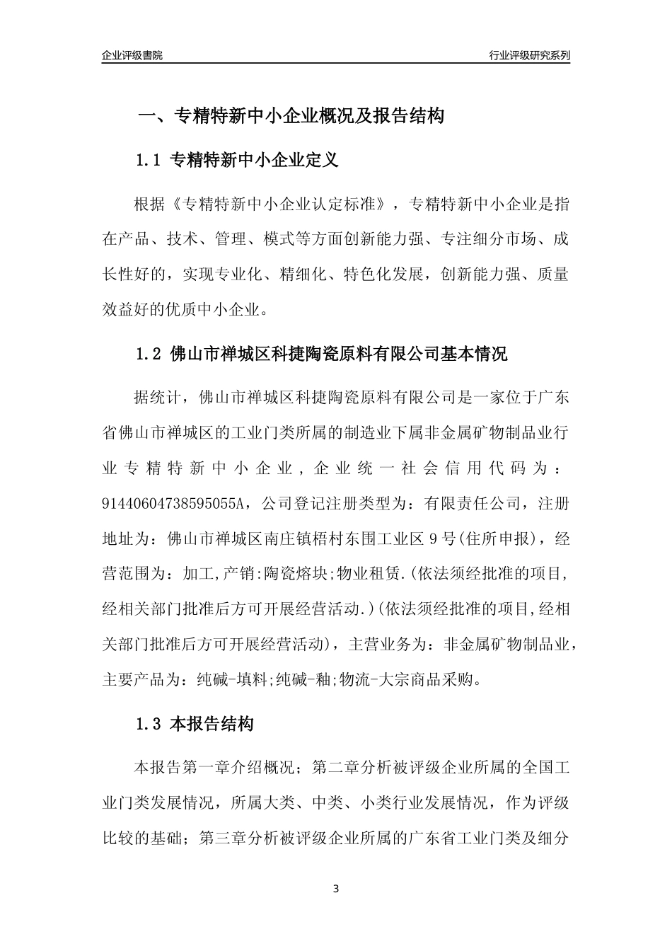 [专精特新]佛山市禅城区科捷陶瓷原料有限公司行业竞争力评级分析报告(2023版)_第3页