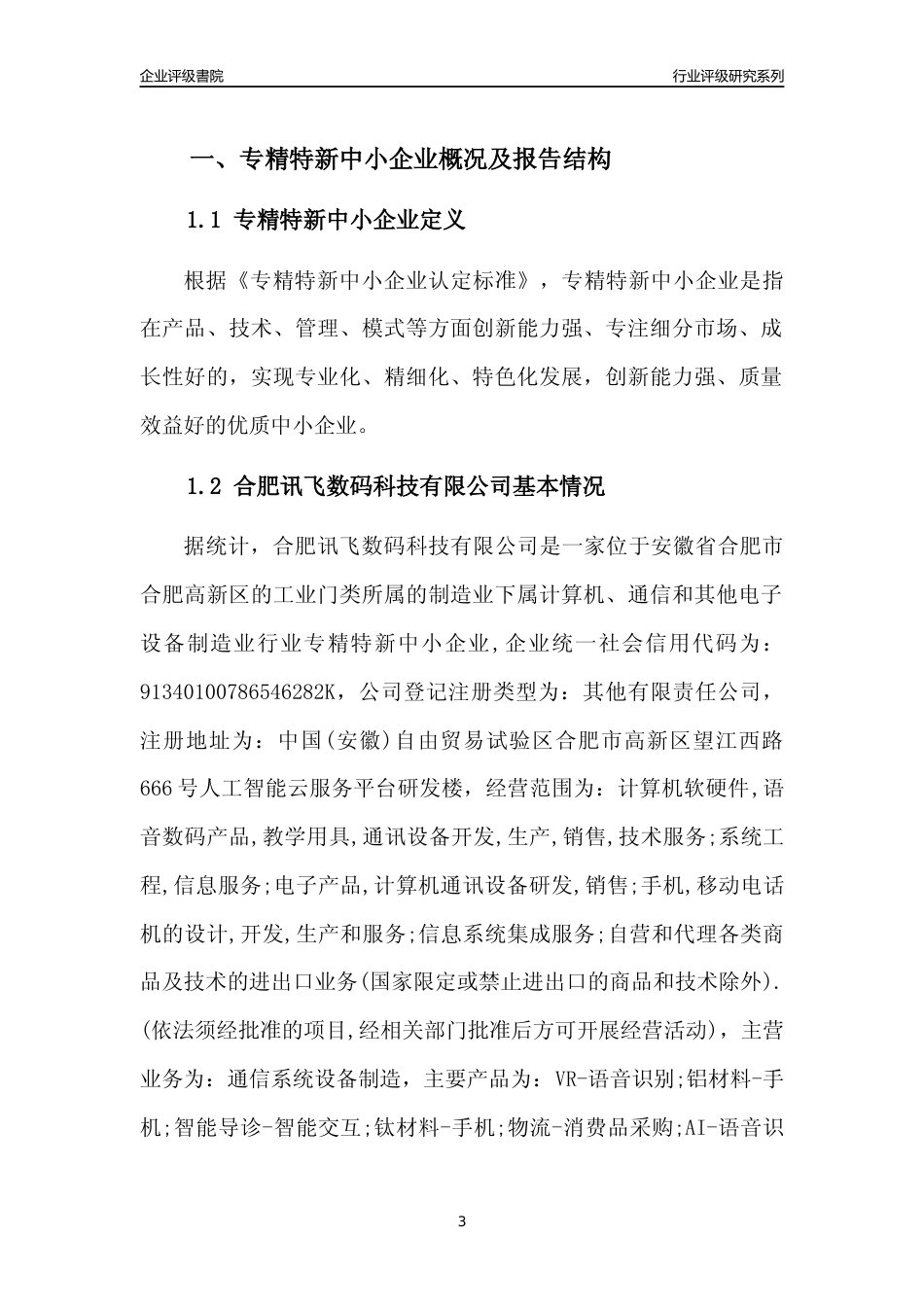 [专精特新]合肥讯飞数码科技有限公司行业竞争力评级分析报告(2023版)_第3页