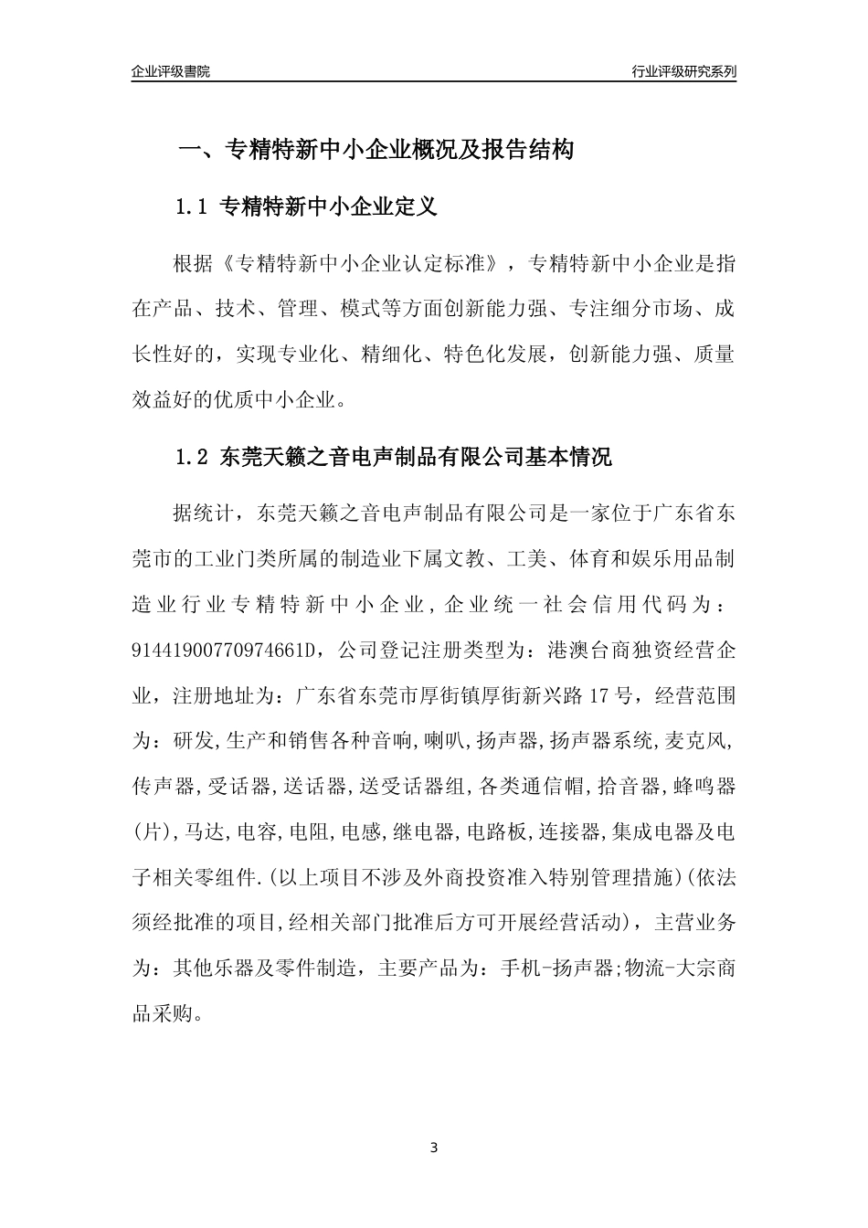 [专精特新]东莞天籁之音电声制品有限公司行业竞争力评级分析报告(2023版)_第3页