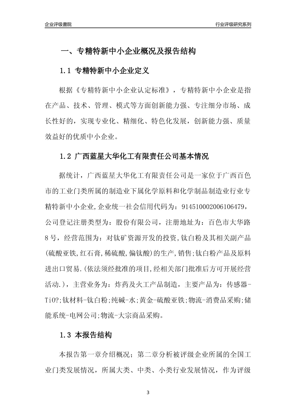 [专精特新]广西蓝星大华化工有限责任公司行业竞争力评级分析报告(2023版)_第3页