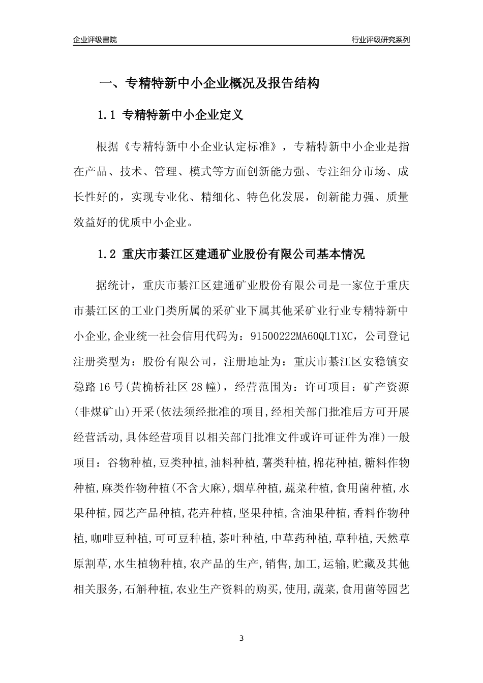 [专精特新]重庆市綦江区建通矿业股份有限公司行业竞争力评级分析报告(2023版)_第3页