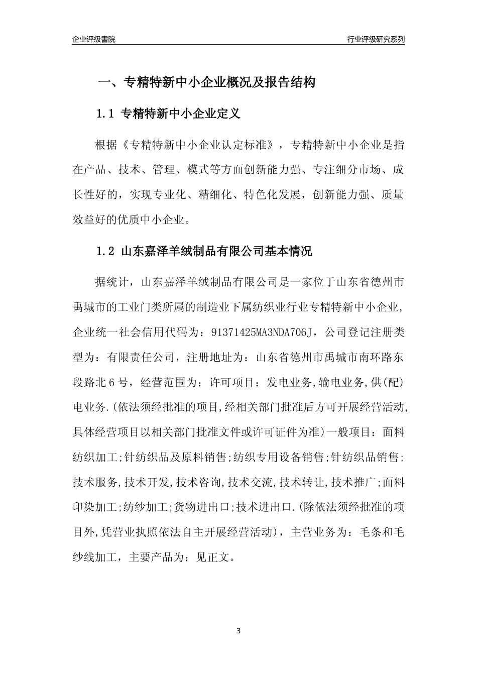 [专精特新]山东嘉泽羊绒制品有限公司行业竞争力评级分析报告(2023版)_第3页