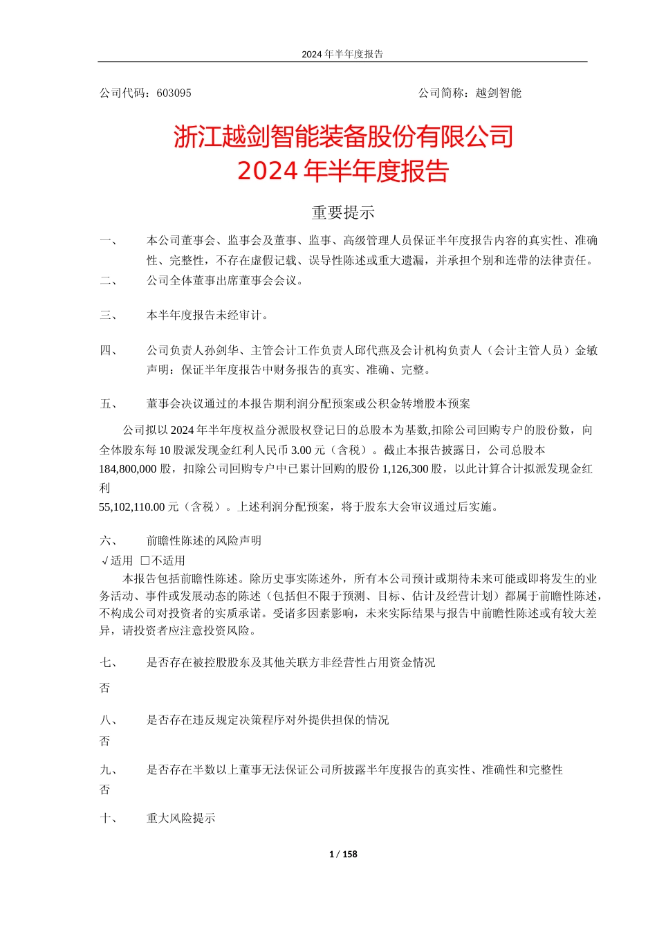 越剑智能：2024年半年度报告_第1页