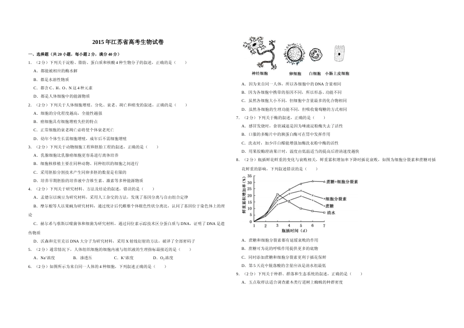 [高考真题]2015年江苏省高考生物试卷 _第1页