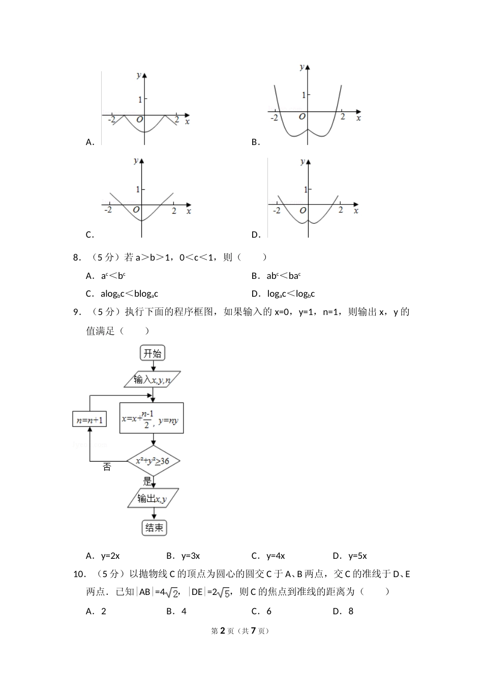 [高考真题]2016年全国统一高考数学试卷(理科)(新课标I)真题_第2页