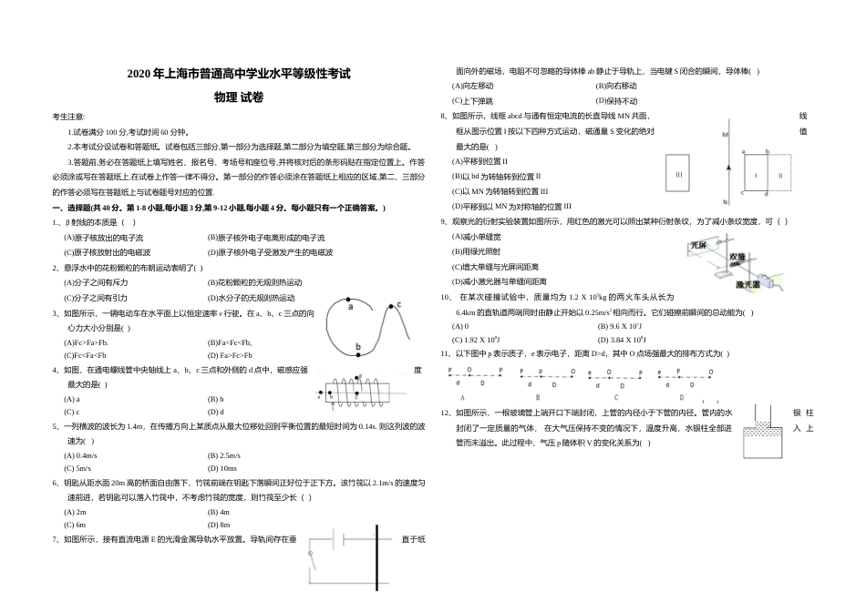 [高考真题]2020年上海市高考物理试题_第1页