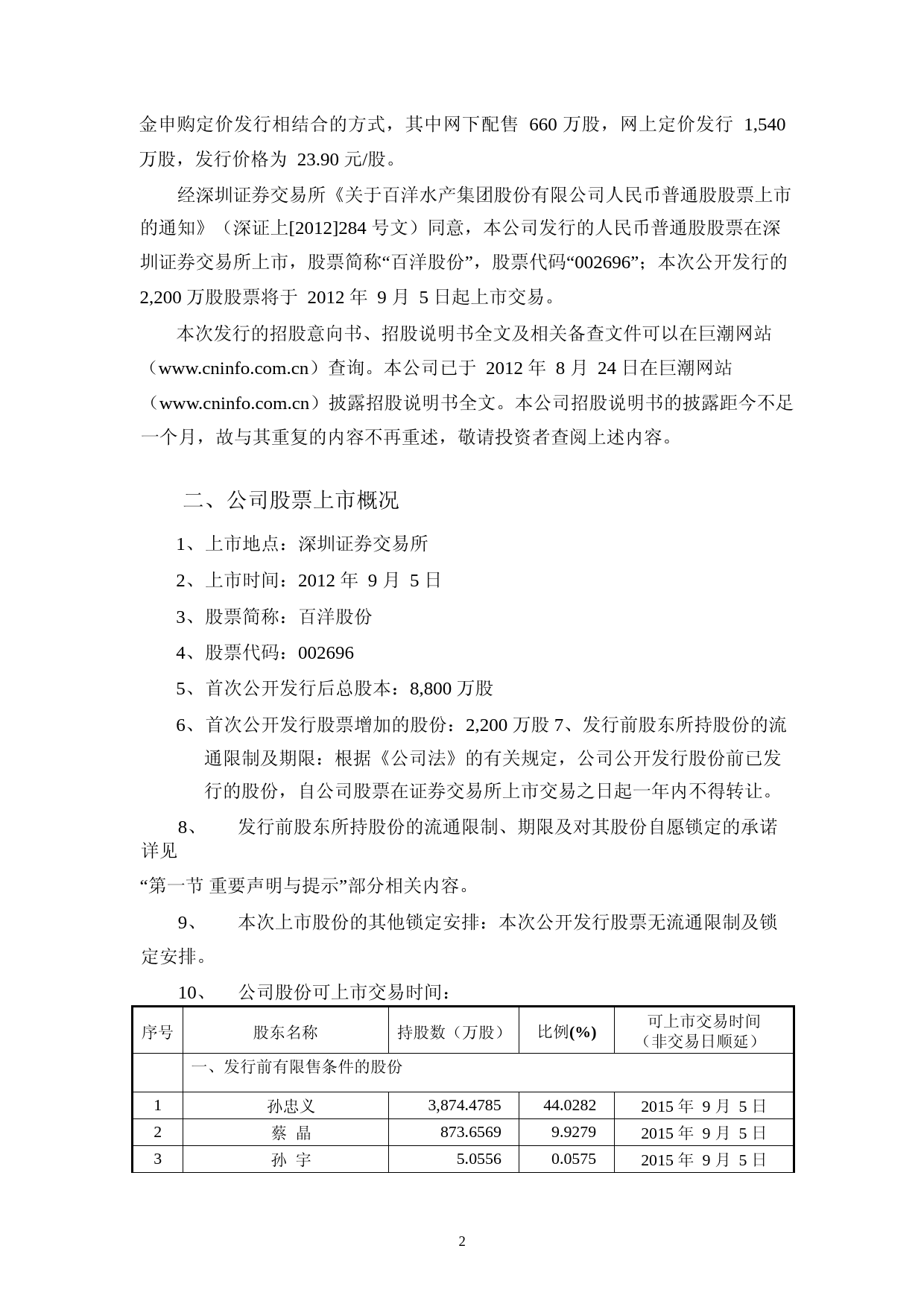 百洋股份：首次公开发行股票上市公告书_第3页